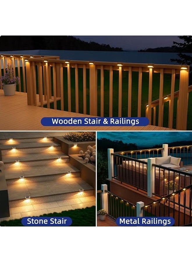 أضواء سطح الطابق الشمسي,12 أجهزة كمبيوتر شخصية أضواء خطوة الشمسية,في الهواء الطلق مقاومة للماء أدى مصباح السياج الشمسي للخطوات,السياج,سطح الطابق,الحديد والدرج (أبيض دافئ) - Image 5